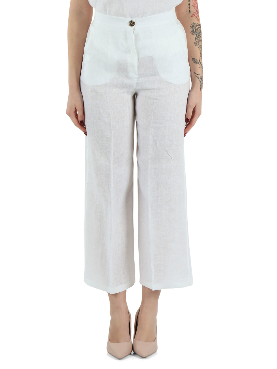 BIANCO | Pantalone dritto in lino CLAVA