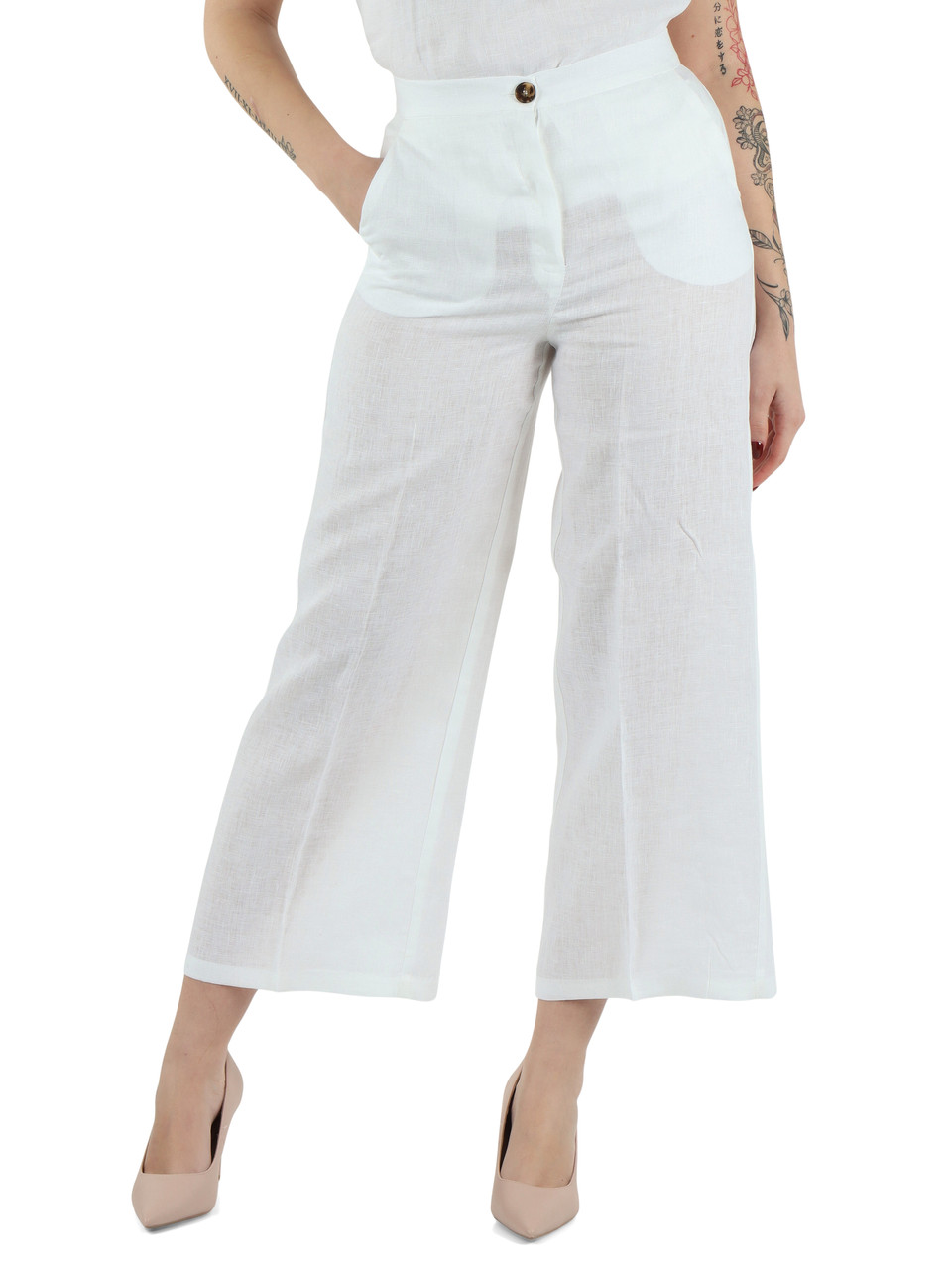 BIANCO | Pantalone dritto in lino CLAVA