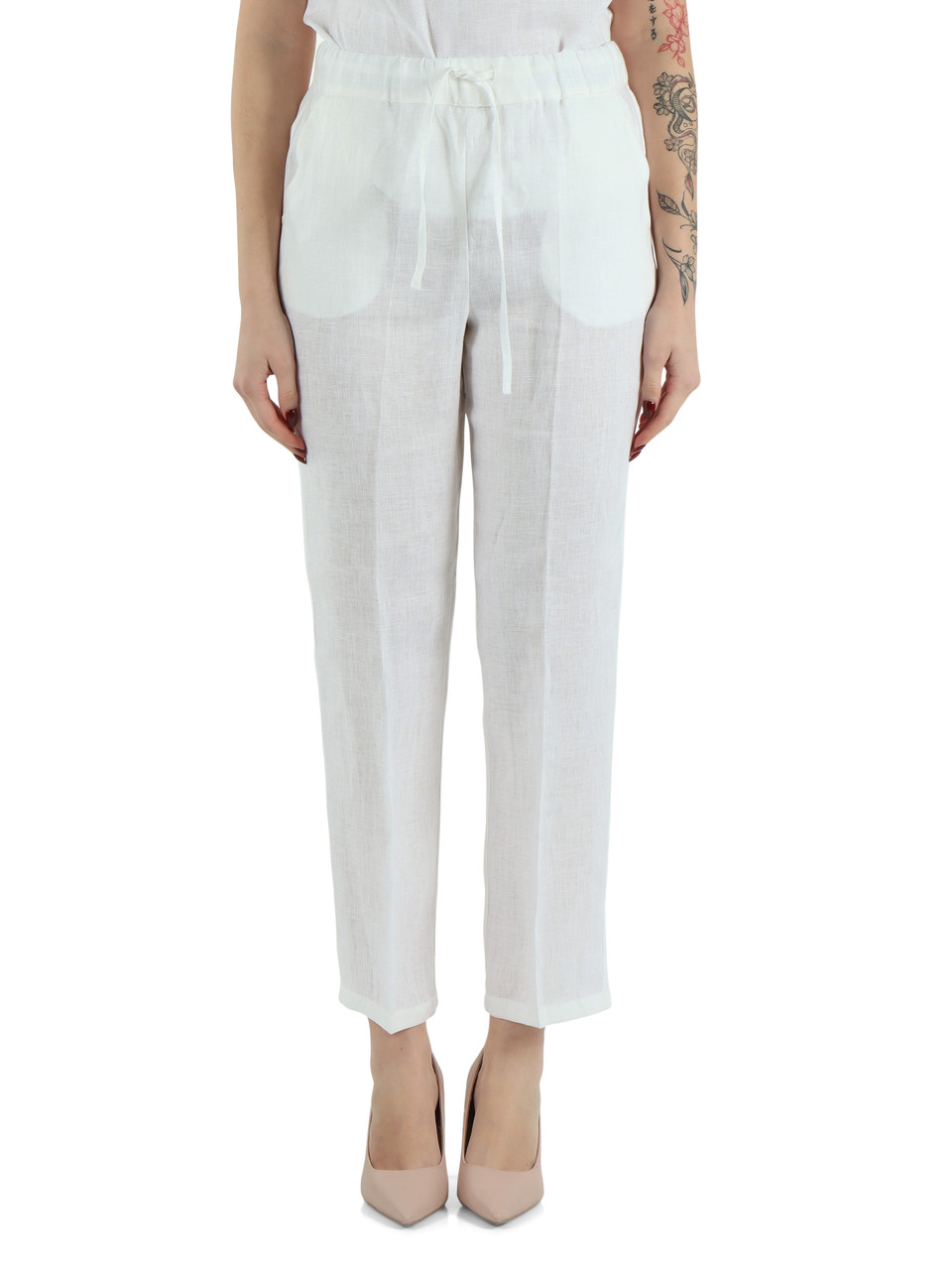 BIANCO | Pantalone stile jogger in lino SAUNA