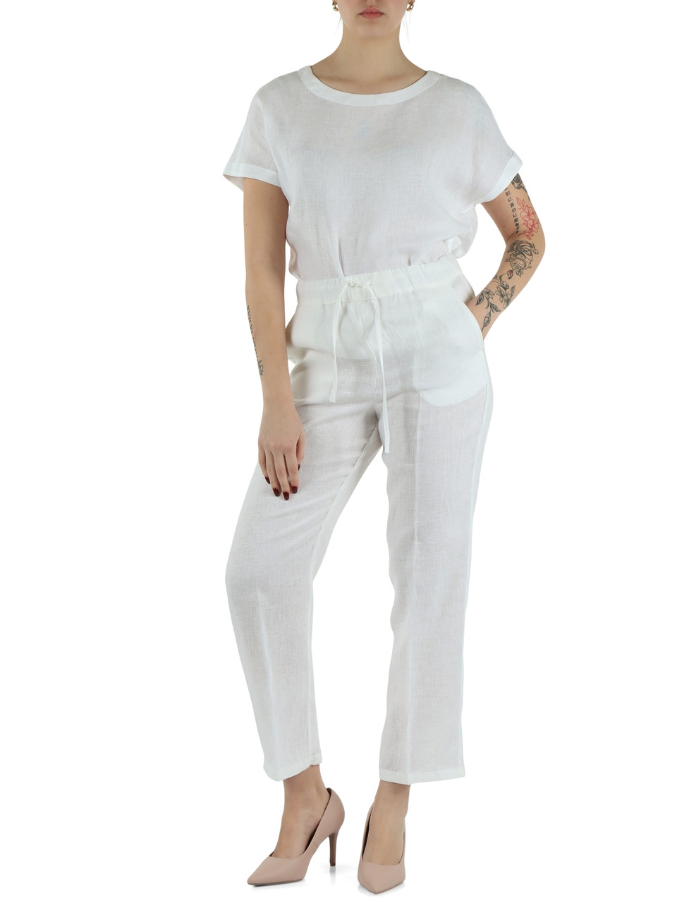 BIANCO | Pantalone stile jogger in lino SAUNA