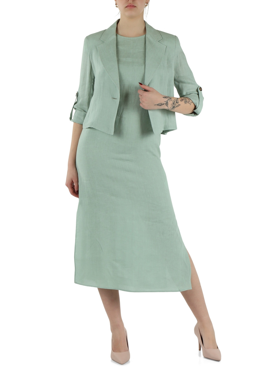 VERDE CHIARO | Abito midi in lino VELO