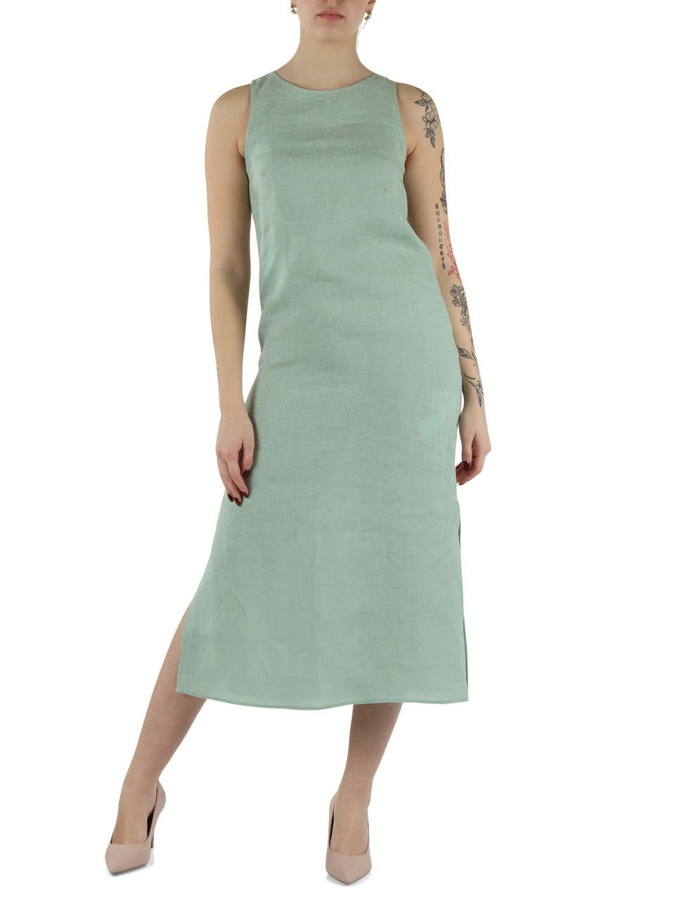 VERDE CHIARO | Abito midi in lino VELO