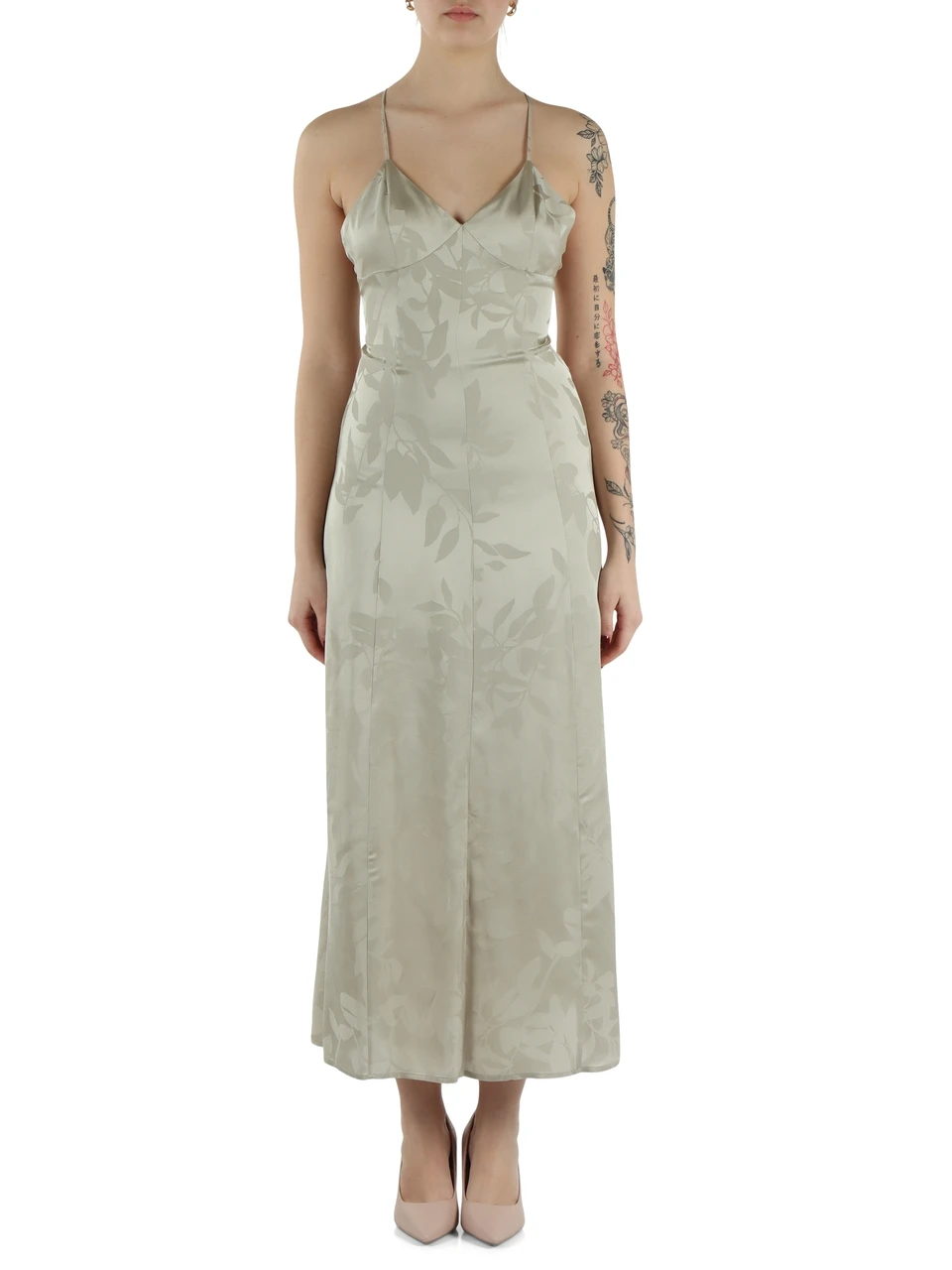 SALVIA | Abito midi in satin di viscosa jacquard