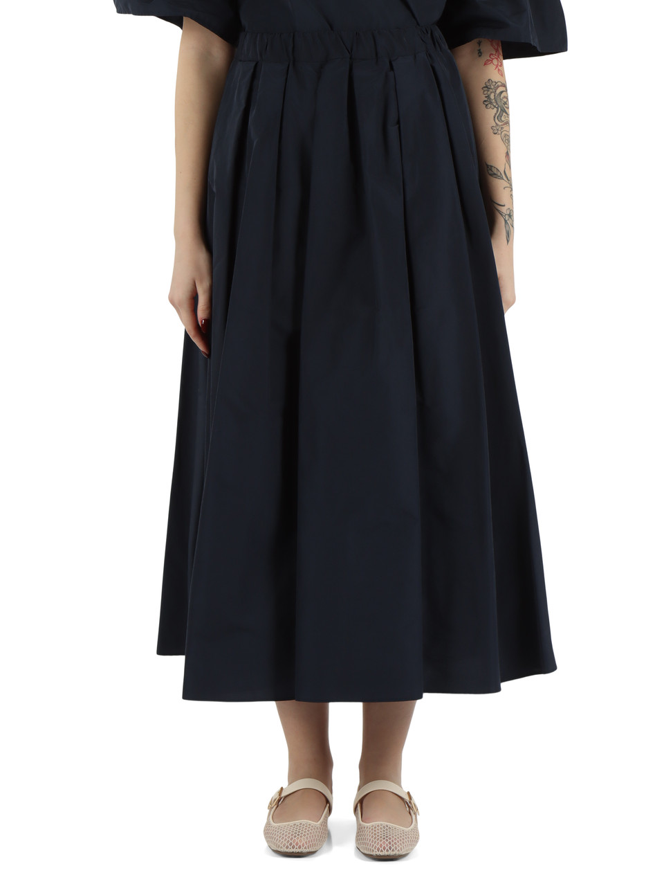 BLU SCURO | Gonna midi FORMICA in taffetà di misto cotone