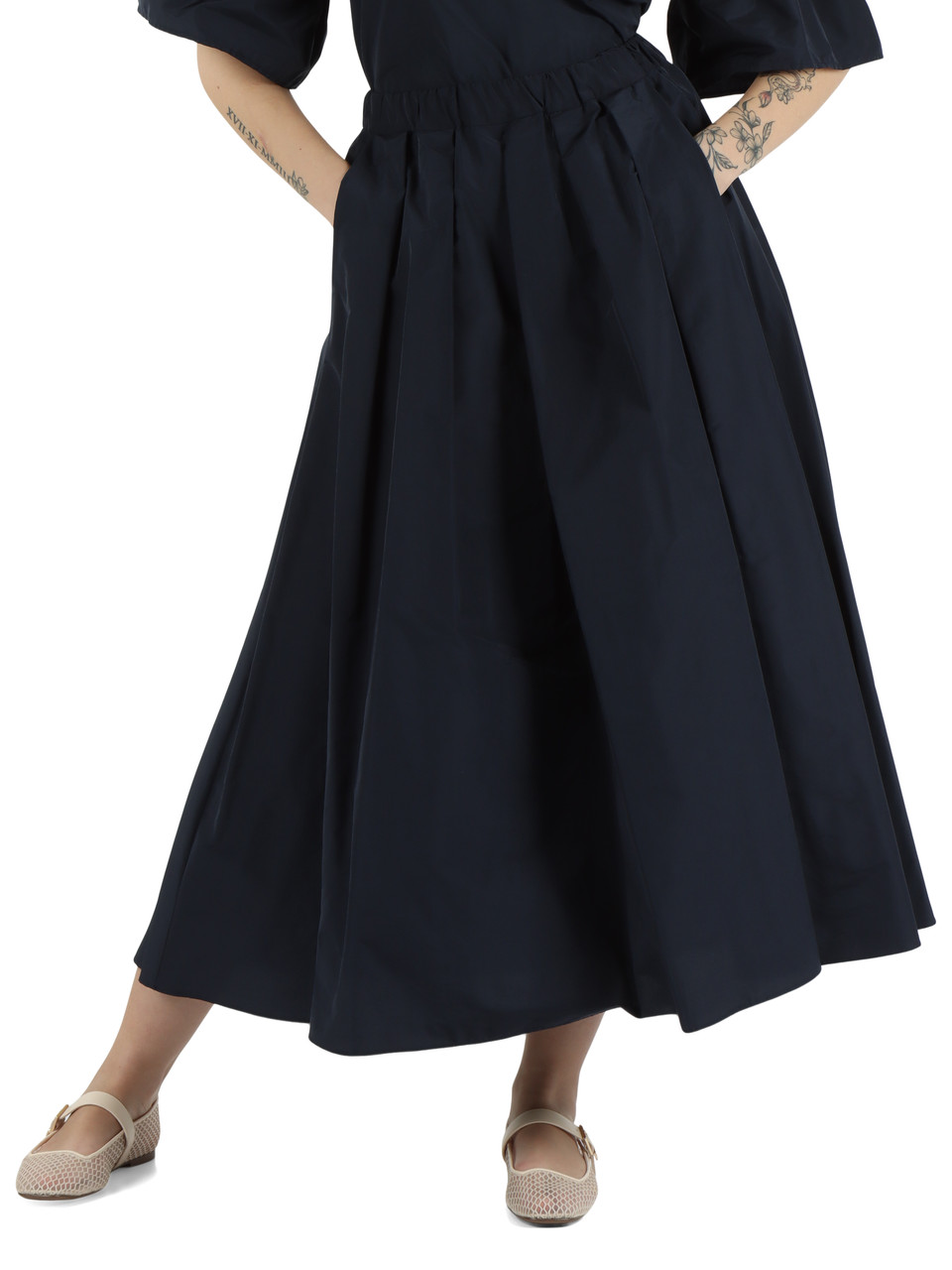 BLU SCURO | Gonna midi FORMICA in taffetà di misto cotone