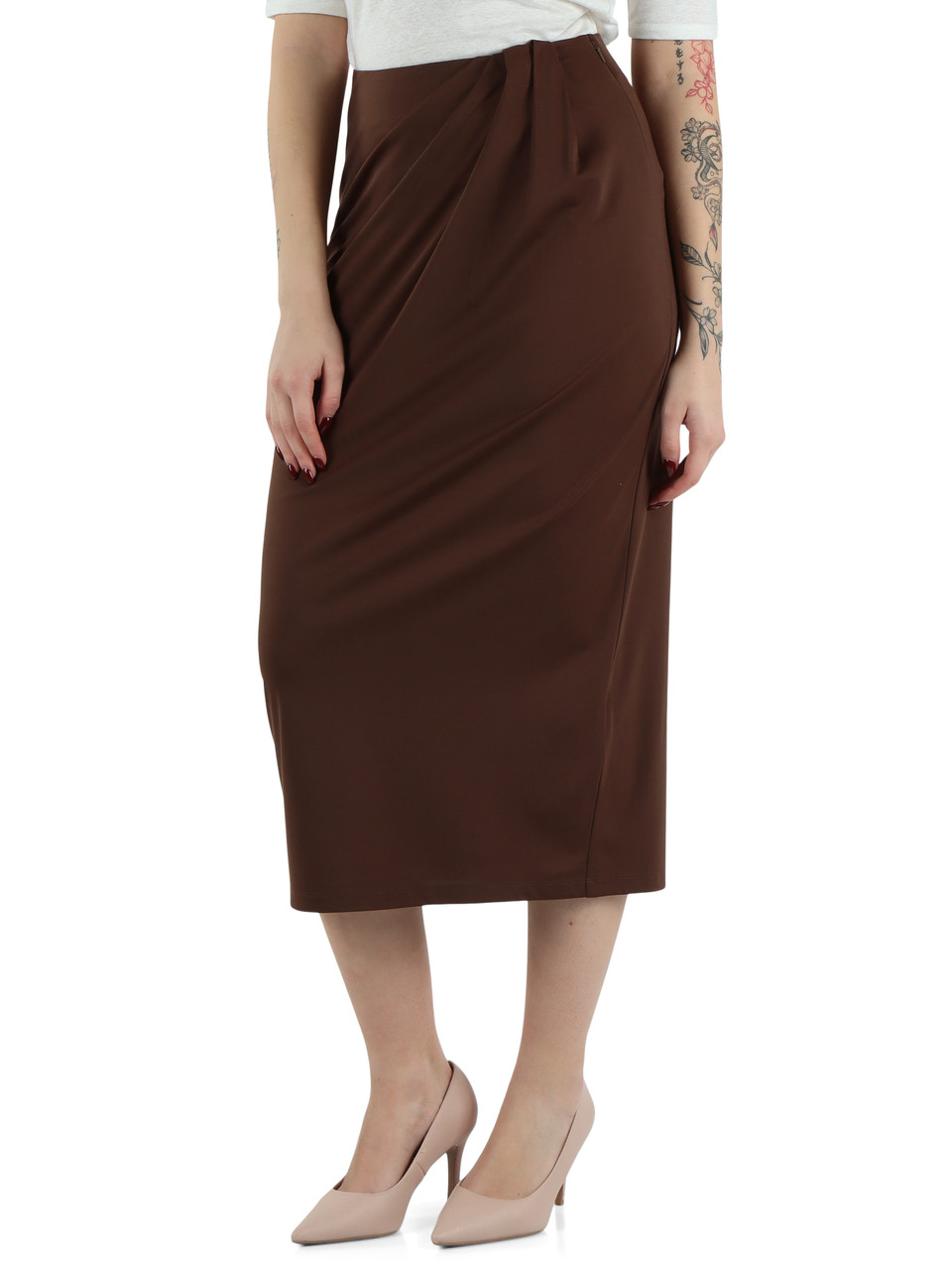 MARRONE | Gonna midi LAPPOLE in misto viscosa e lyocell