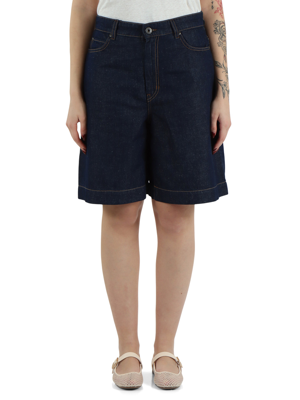 Dunkelblau | Bermuda aus Leinen-Denim und Baumwolle OZONO