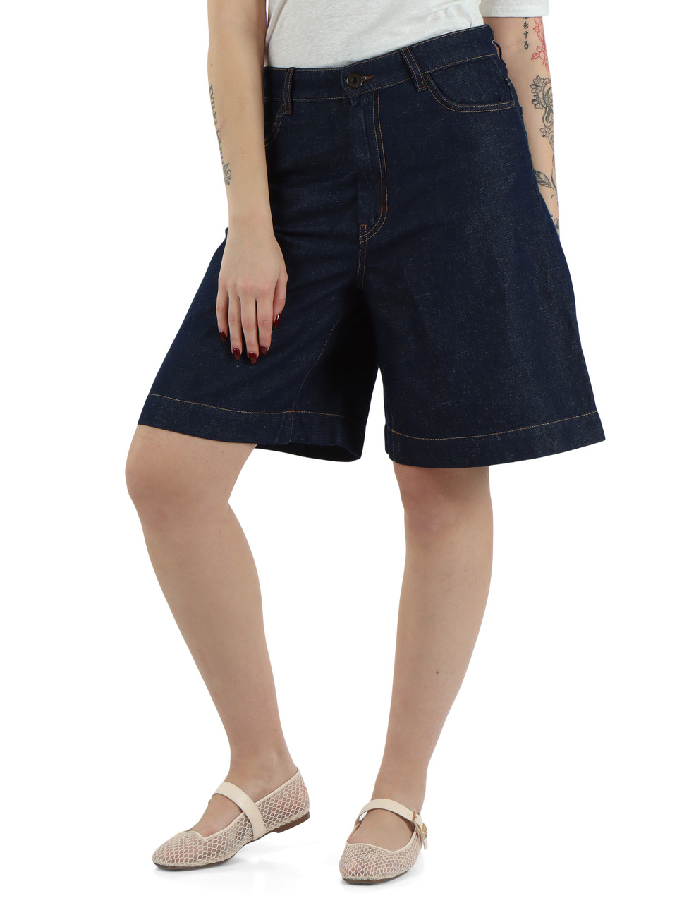 Dunkelblau | Bermuda aus Leinen-Denim und Baumwolle OZONO