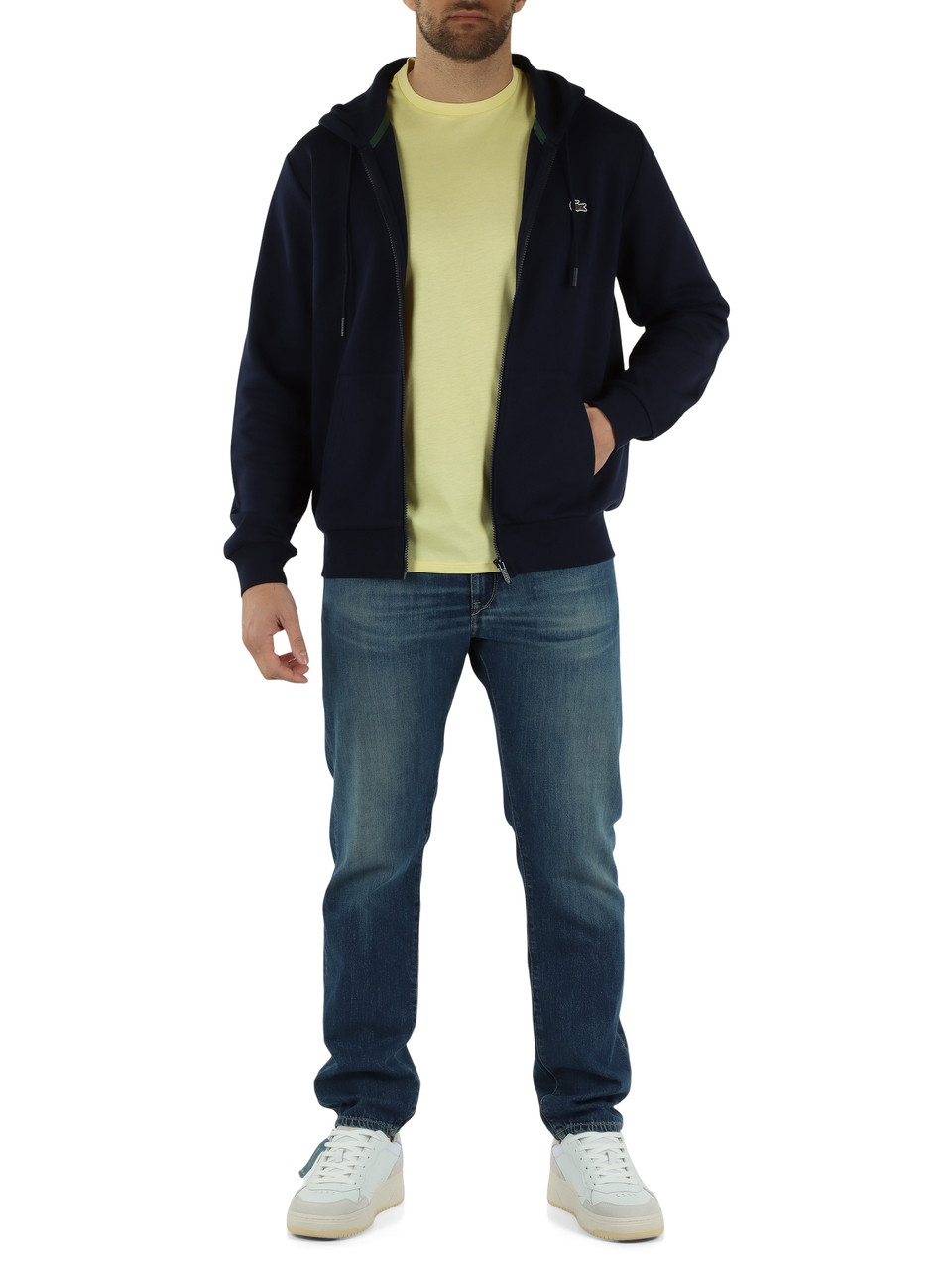BLU SCURO | Felpa Classic fit con zip e cappuccio in cotone garzato