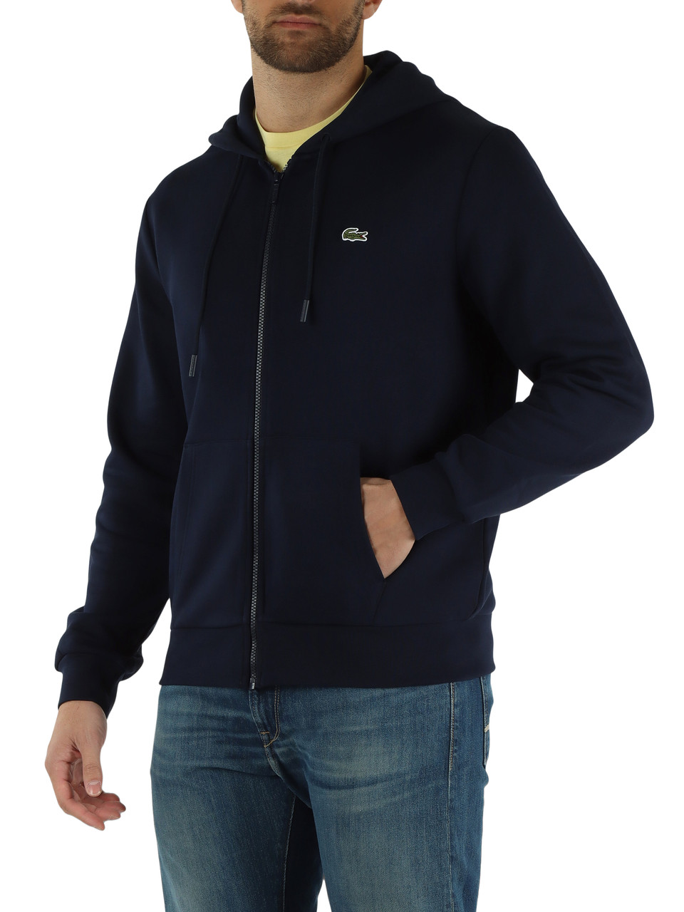 BLU SCURO | Felpa Classic fit con zip e cappuccio in cotone garzato