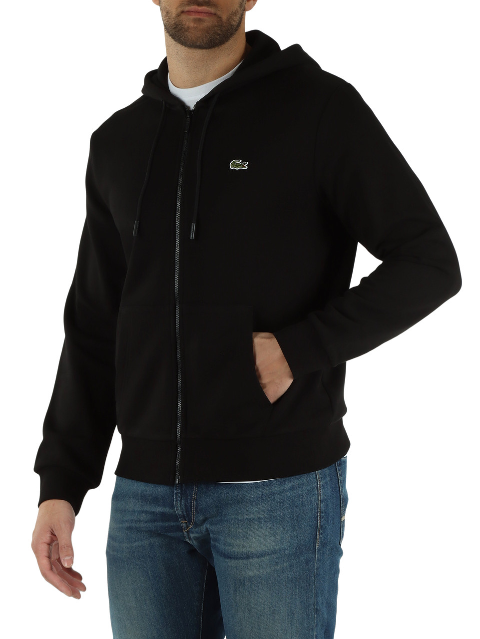 NERO | Felpa Classic fit con zip e cappuccio in cotone garzato