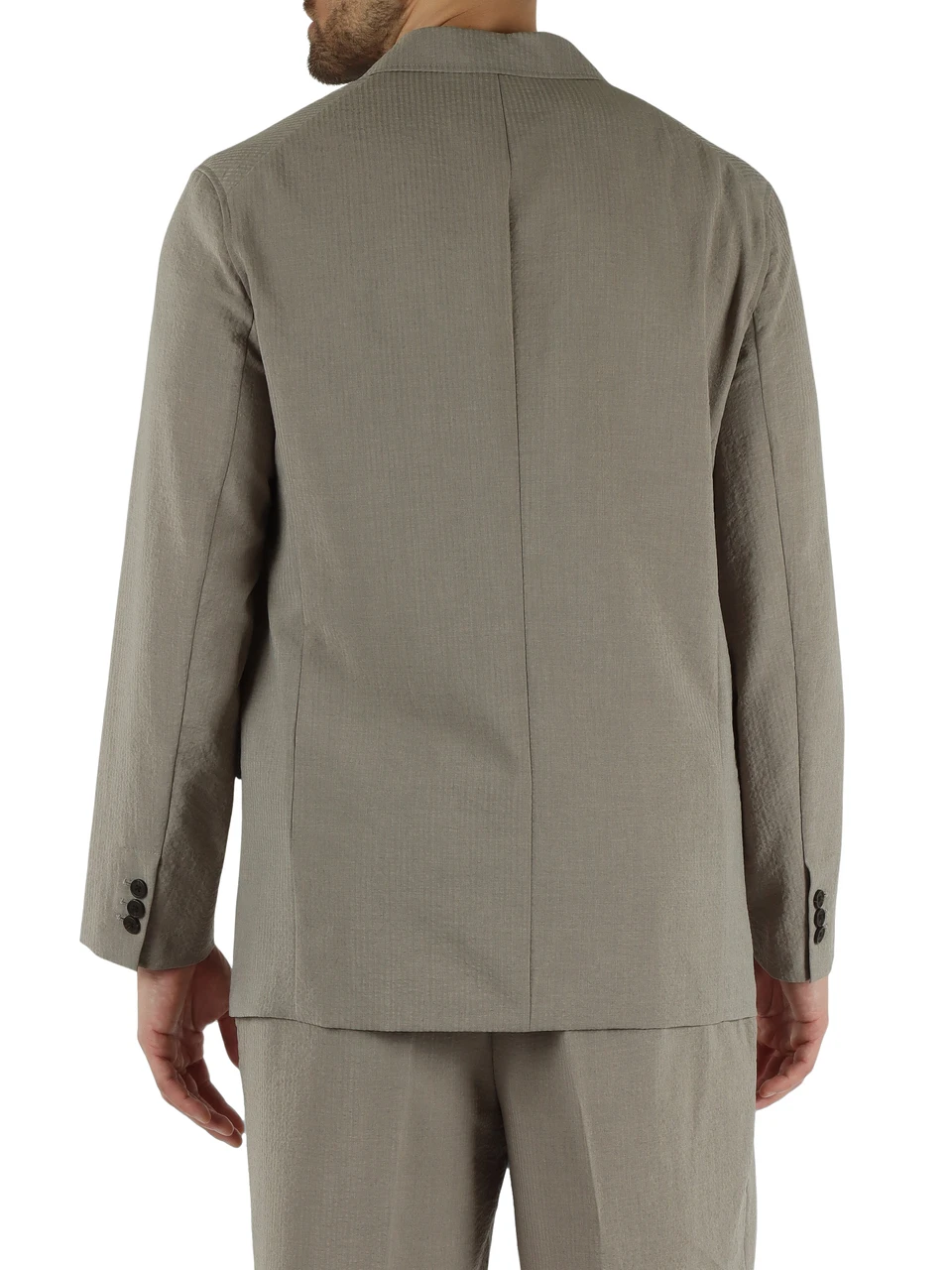 Greige | Einreihige Jacke aus Seersucker-Stoff