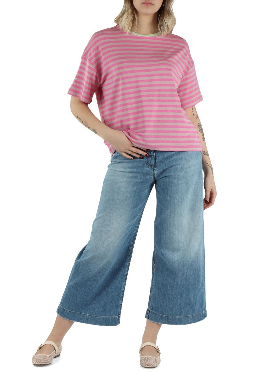 ROSA | T-shirt a righe oversize in viscosa stretch