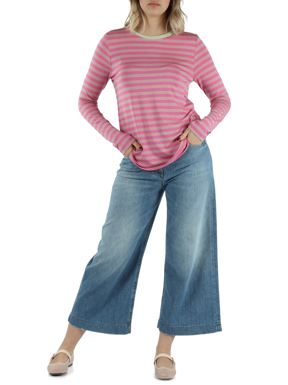 ROSA | T-shirt maniche lunghe a righe in viscosa stretch