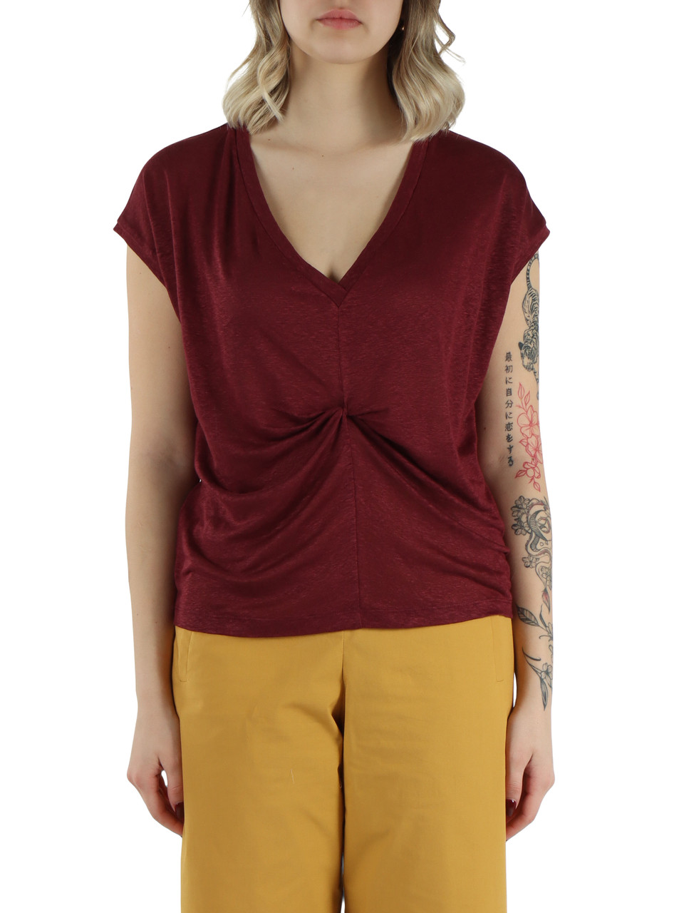 BORDEAUX | Top in lino con drappeggio
