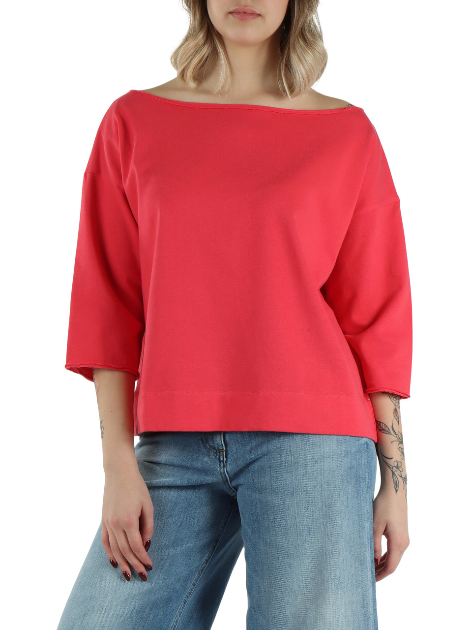 FUCSIA | Felpa in cotone con collo a barca