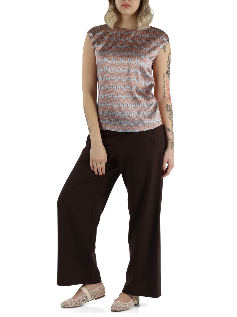 AZZURRO | Blusa smanicata in seta e viscosa