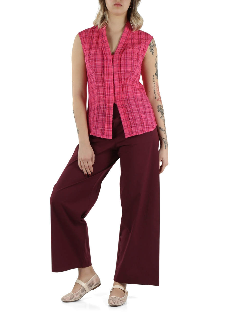 FUCSIA | Camicia sarong smanicata in cotone stretch