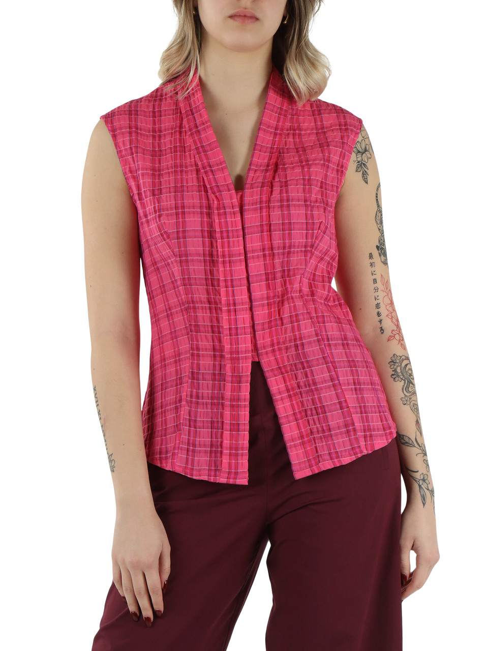 FUCSIA | Camicia sarong smanicata in cotone stretch