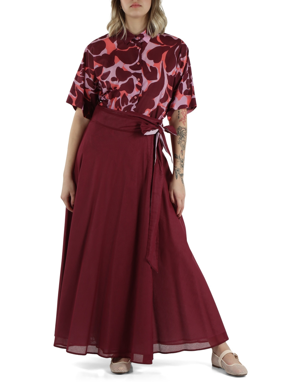 BORDEAUX | Camicia maniche corte in voile di cotone stampato