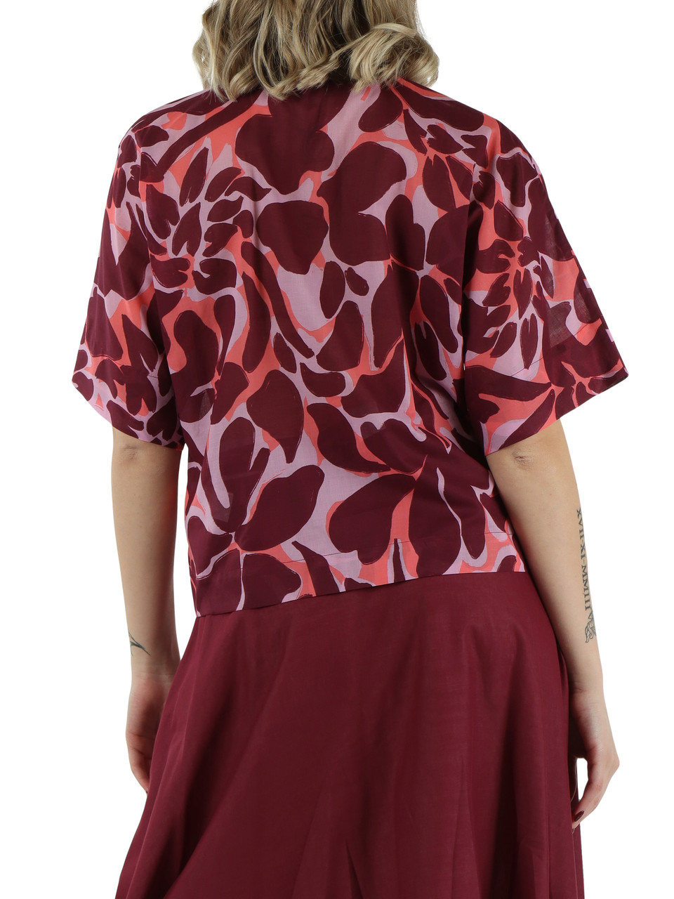 BORDEAUX | Camicia maniche corte in voile di cotone stampato
