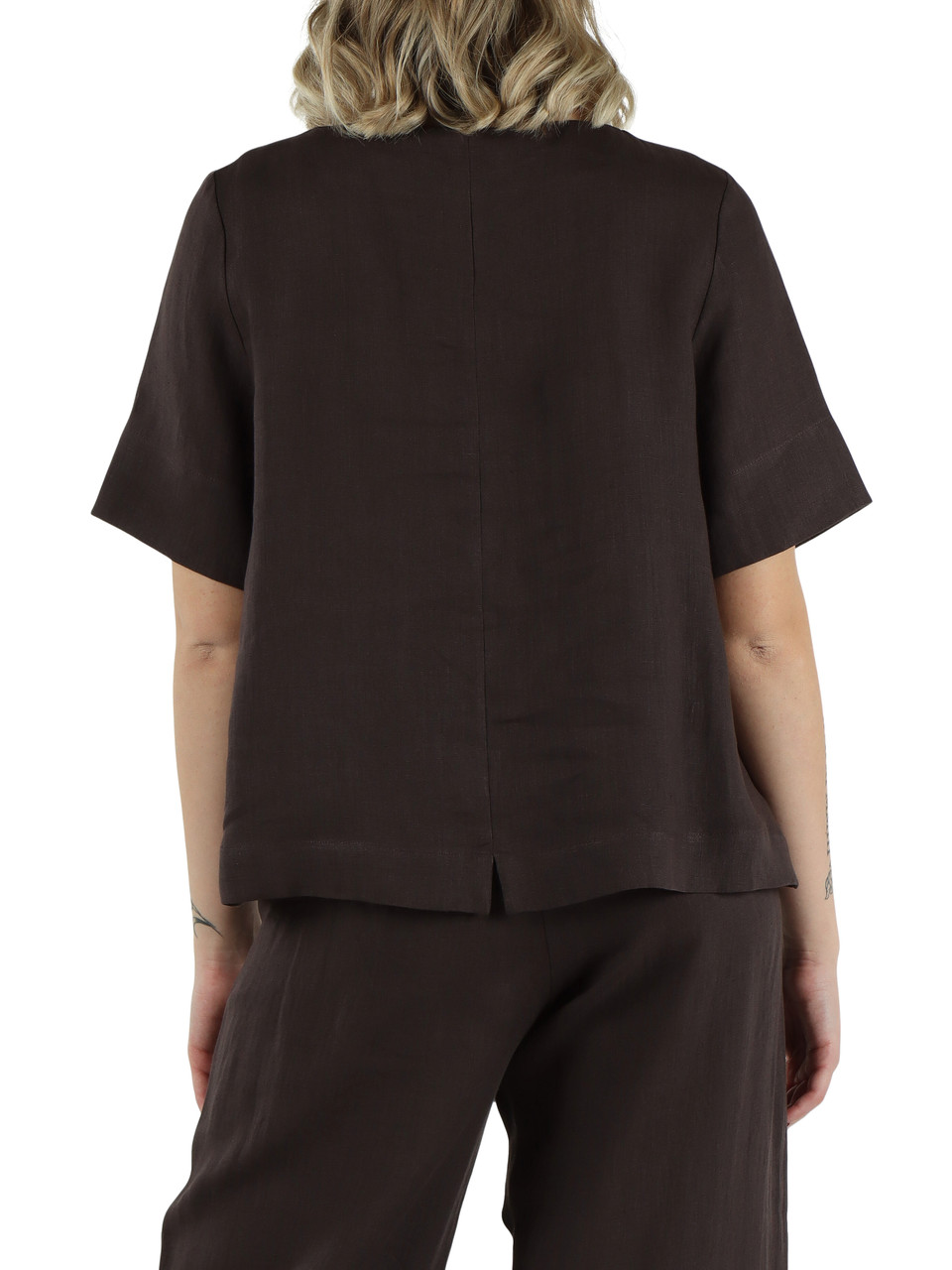 MARRONE | Blusa in lino a scatoletta
