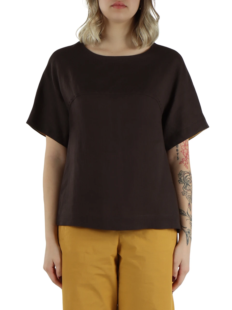 MARRONE | Blusa in lino a scatoletta