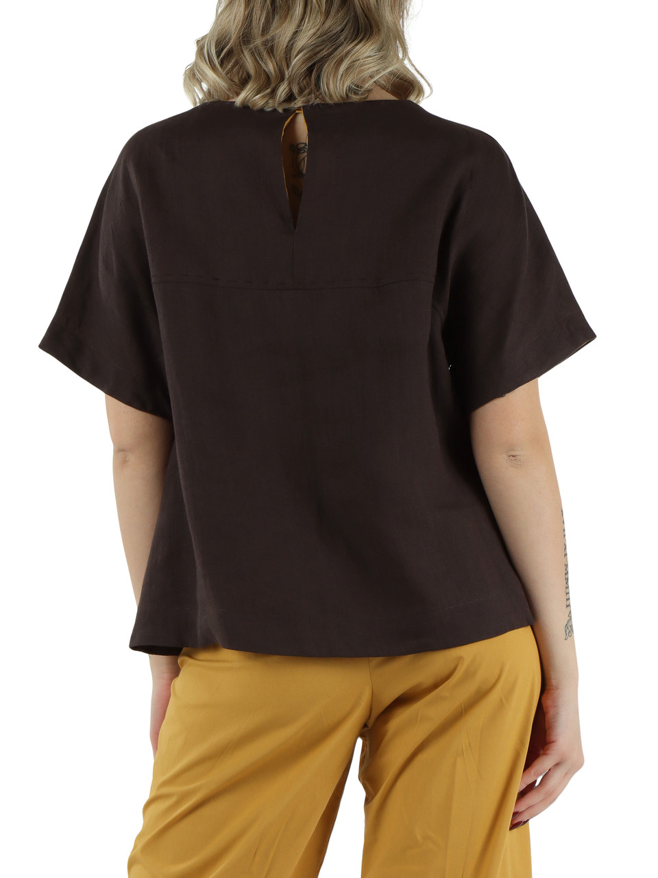 MARRONE | Blusa in lino a scatoletta