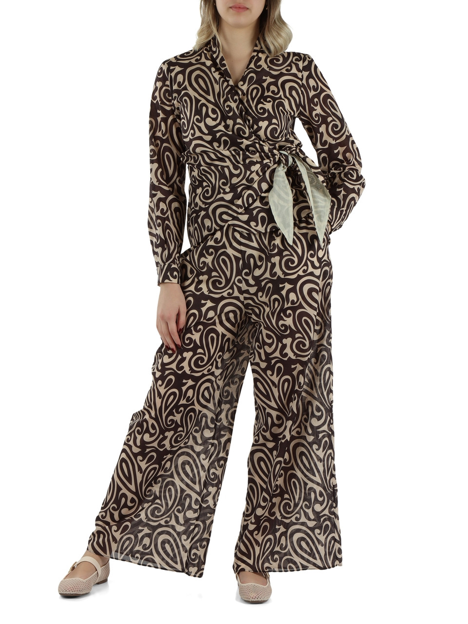 BEIGE | Blusa incrociata in voile di cotone