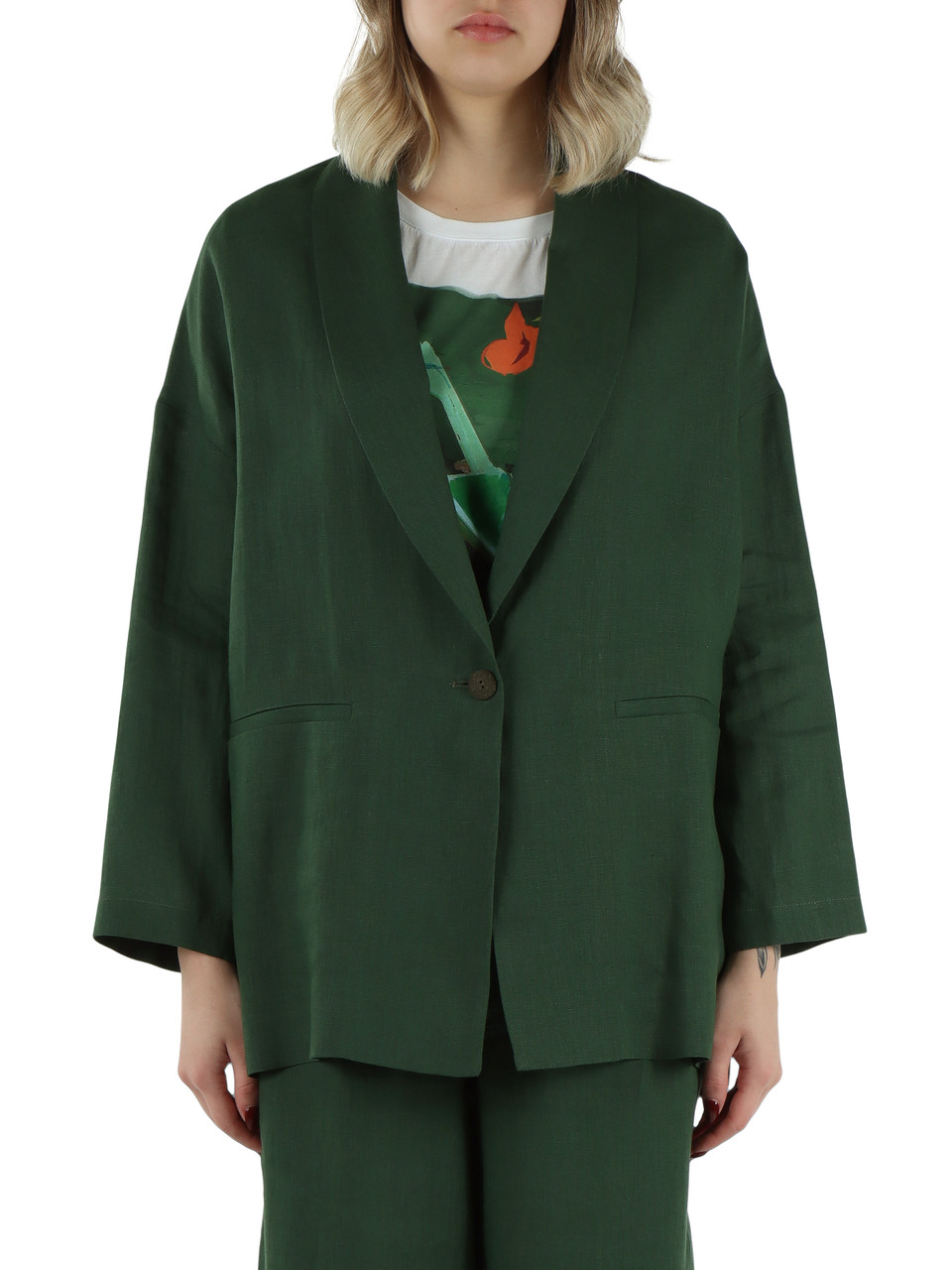 VERDE | Giacca monopetto oversize in lino