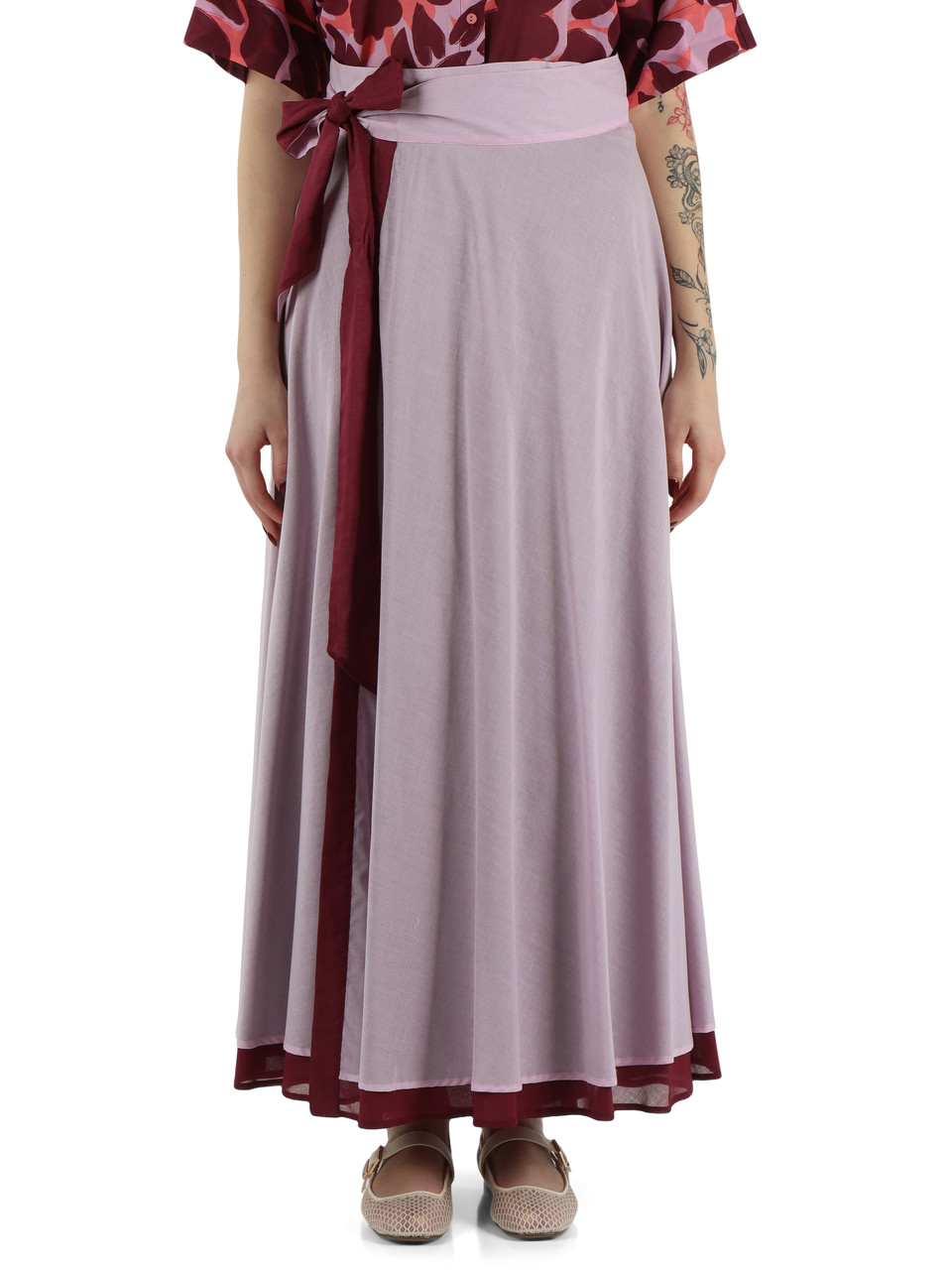 BORDEAUX | Gonna midi reversibile in voile di cotone