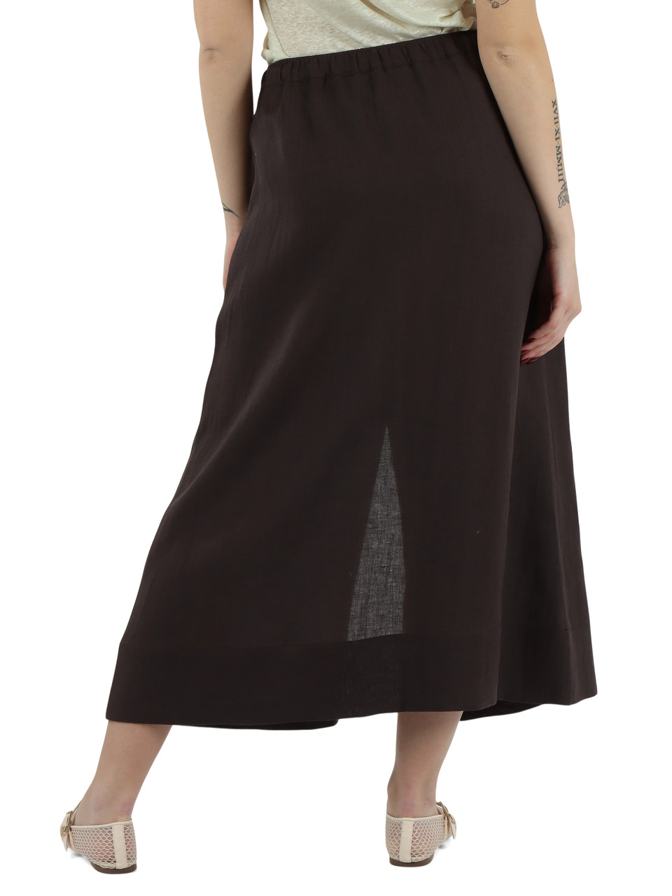 MARRONE | Gonna midi in lino con coulisse