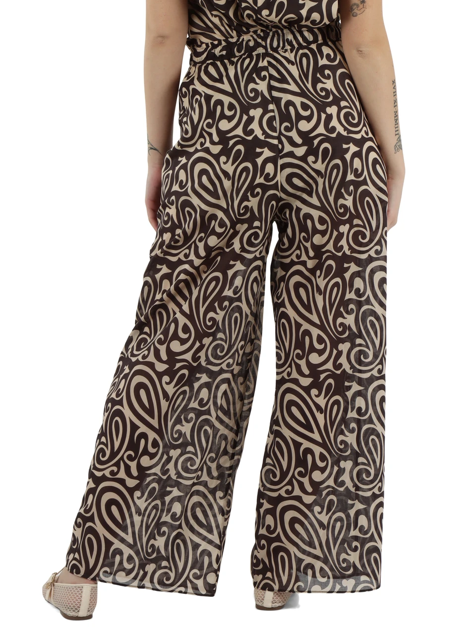 BEIGE | Hose aus bedrucktem Baumwoll-Voile