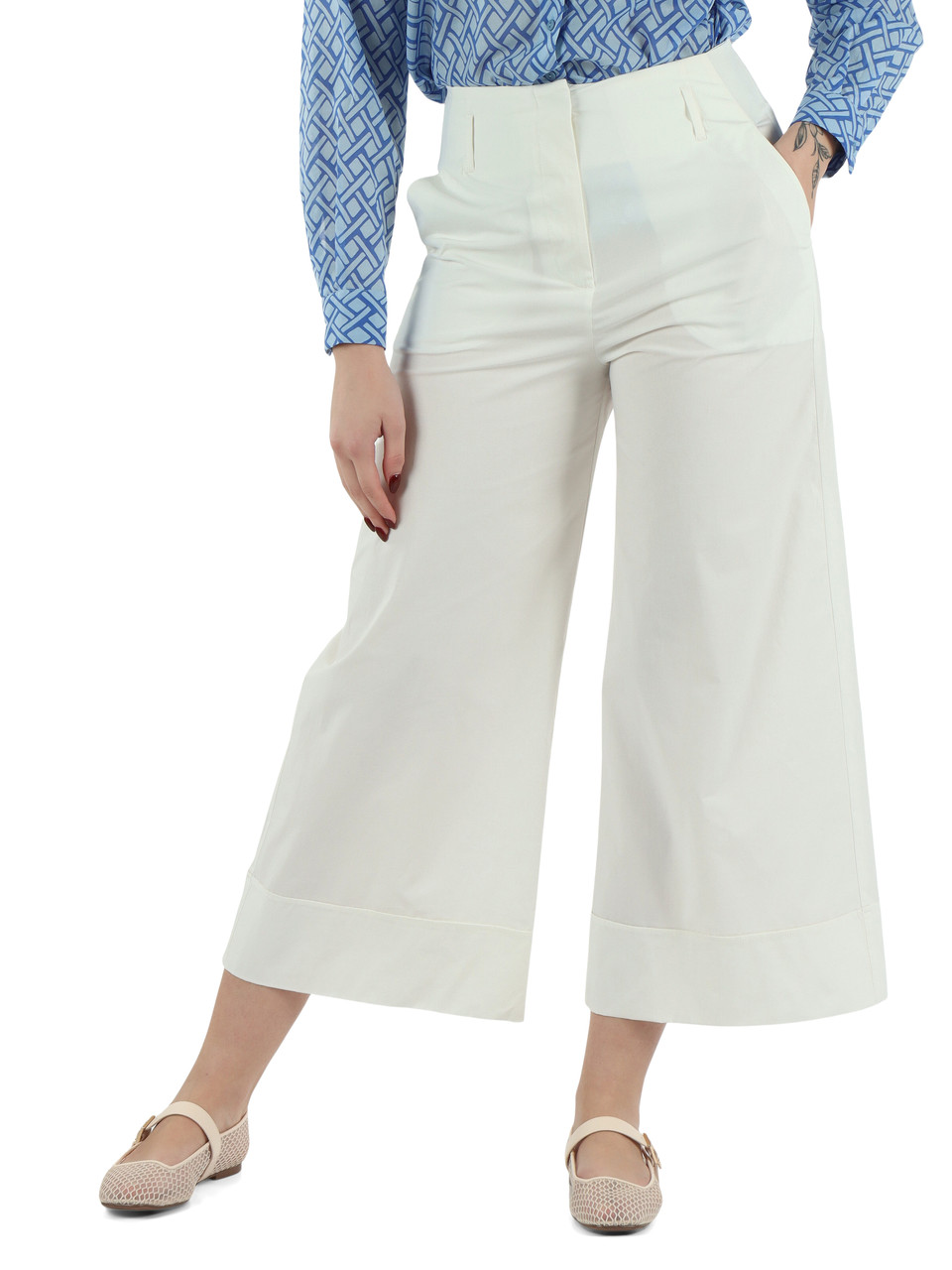 SAHNE | Weite Hose aus Stretch-Baumwolle