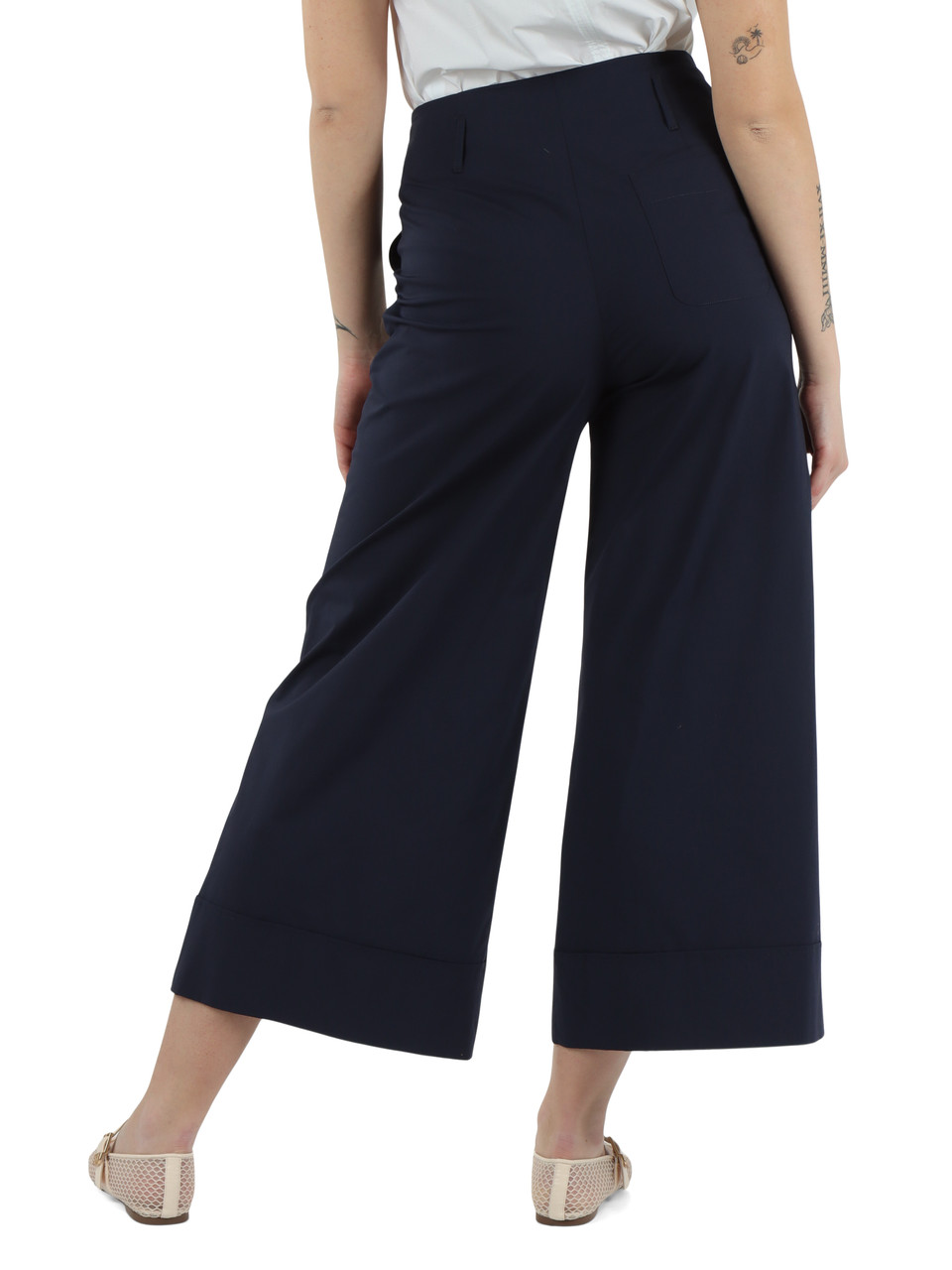 Dunkelblau | Weite Hose aus Stretch-Baumwolle