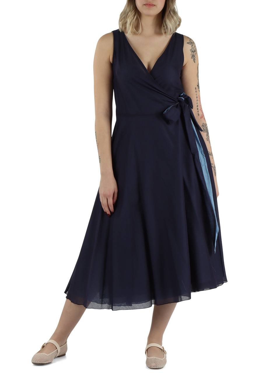BLU | Abito midi reversibile in voile di cotone