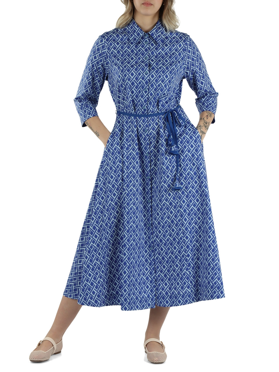 BLUETTE | Abito chemisier in cotone leggero stampato