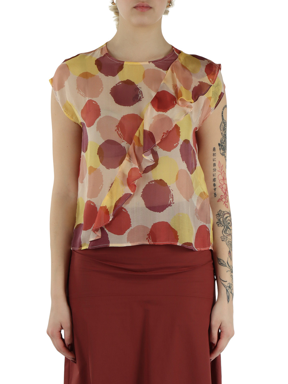 MULTICOLOR | Blusa a pois in seta e viscosa con rouches