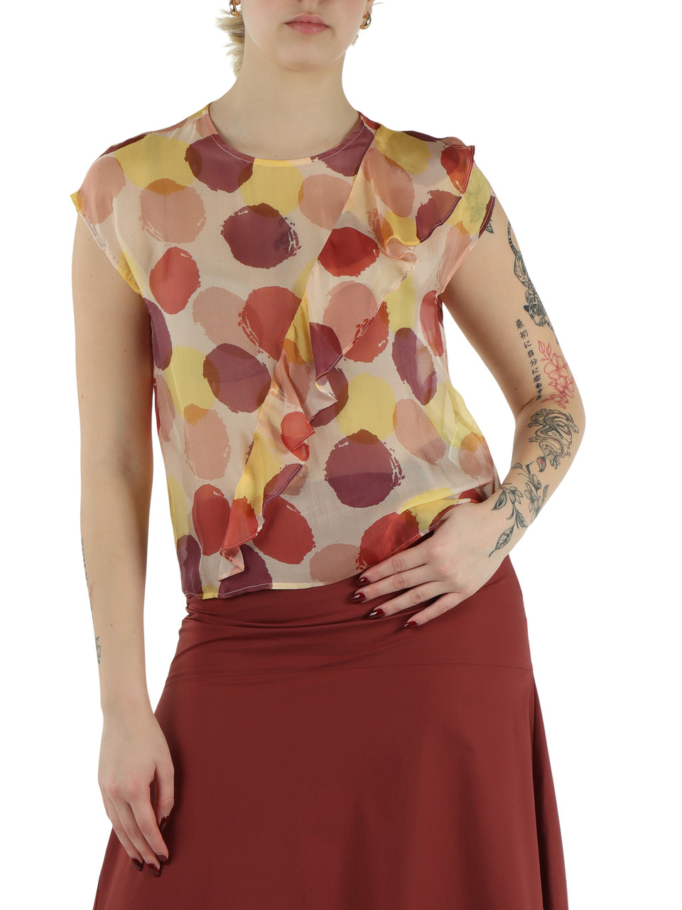 MULTICOLOR | Blusa a pois in seta e viscosa con rouches