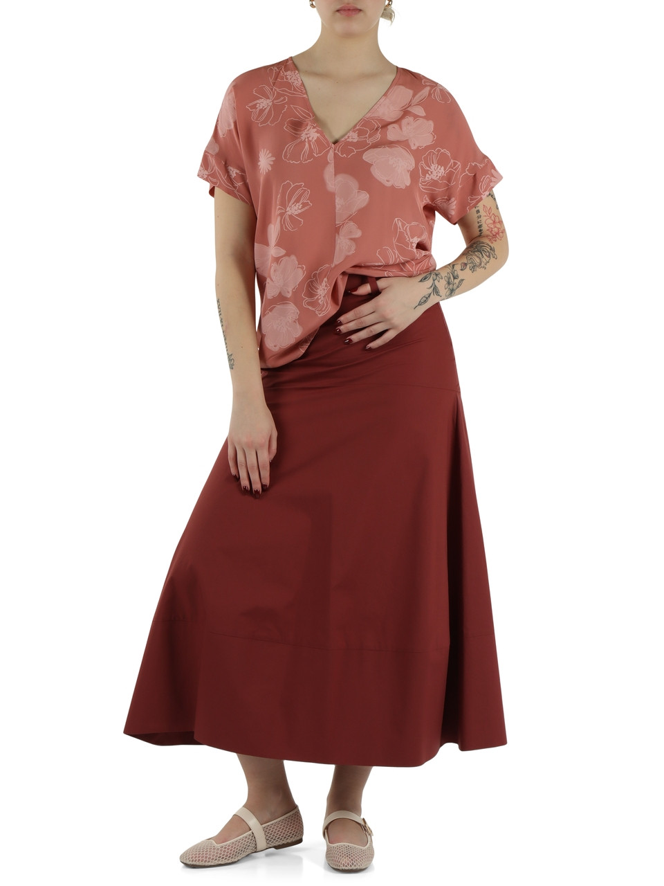 ROSA | Blusa stampata in viscosa con collo a V