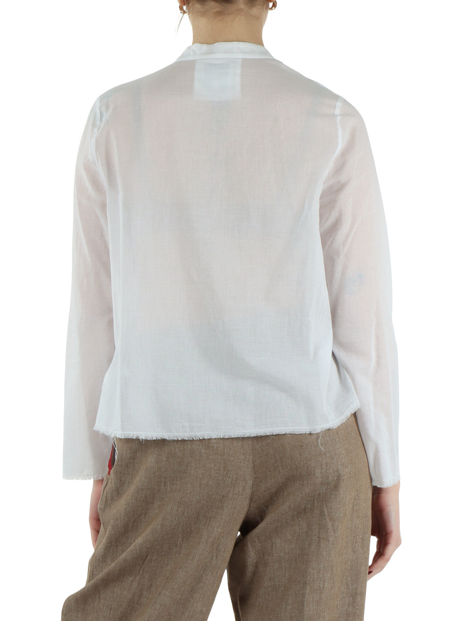 BIANCO | Blusa in cotone leggero con rouches