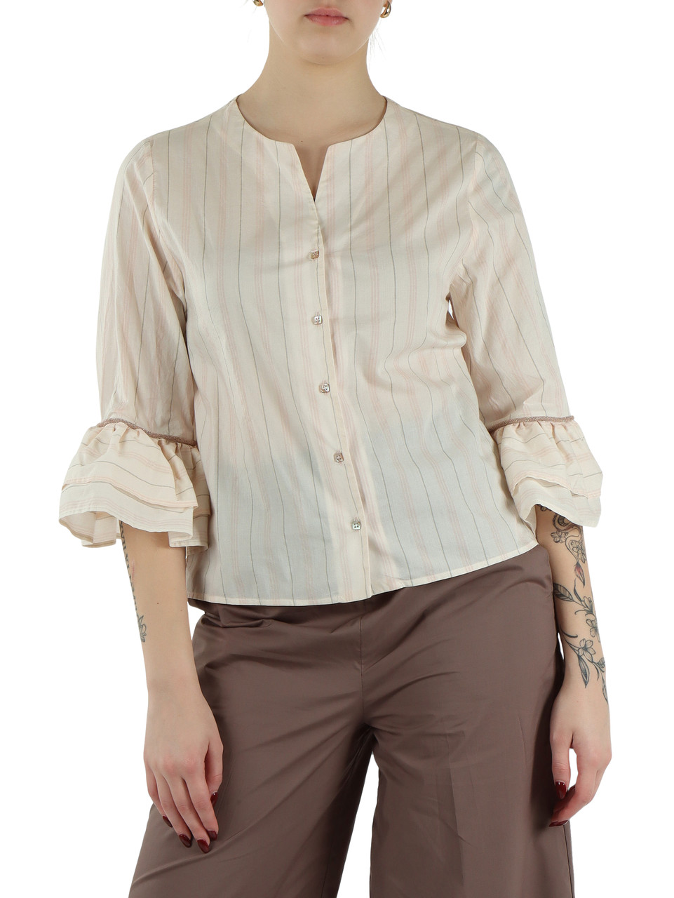 ROSA | Camicia in cotone con balze alle maniche