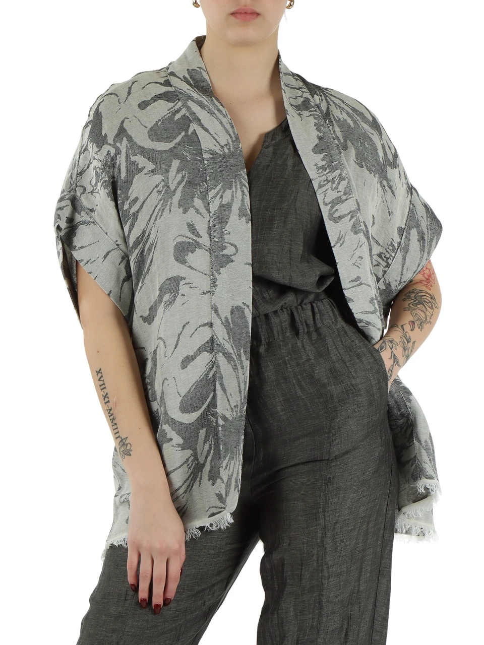 GRIGIO | Giacca stile kimono in misto cotone e modal