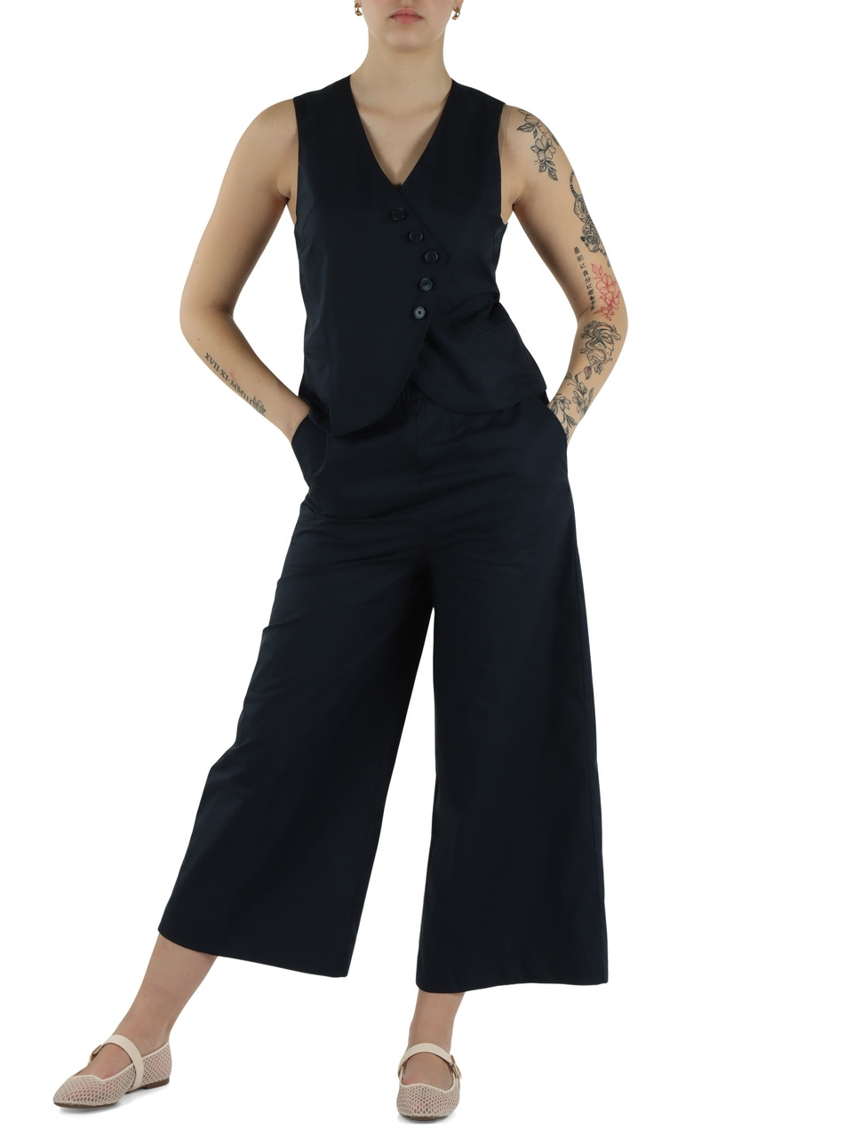 BLAU | Baumwollweste mit asymmetrischer Knopfleiste