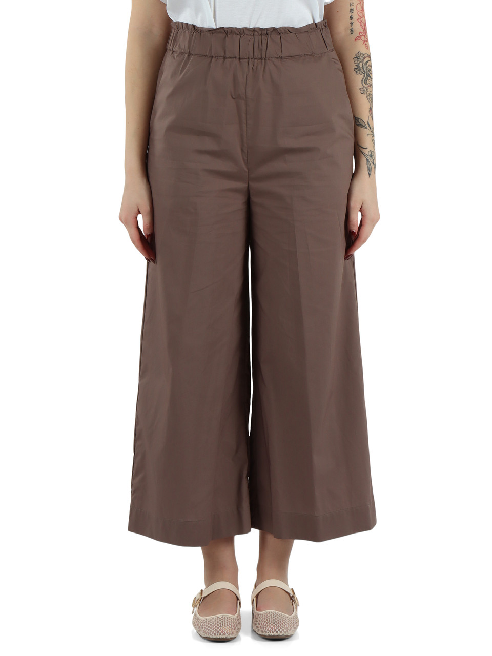 TORTORA | Pantaloni cropped gamba larga in cotone