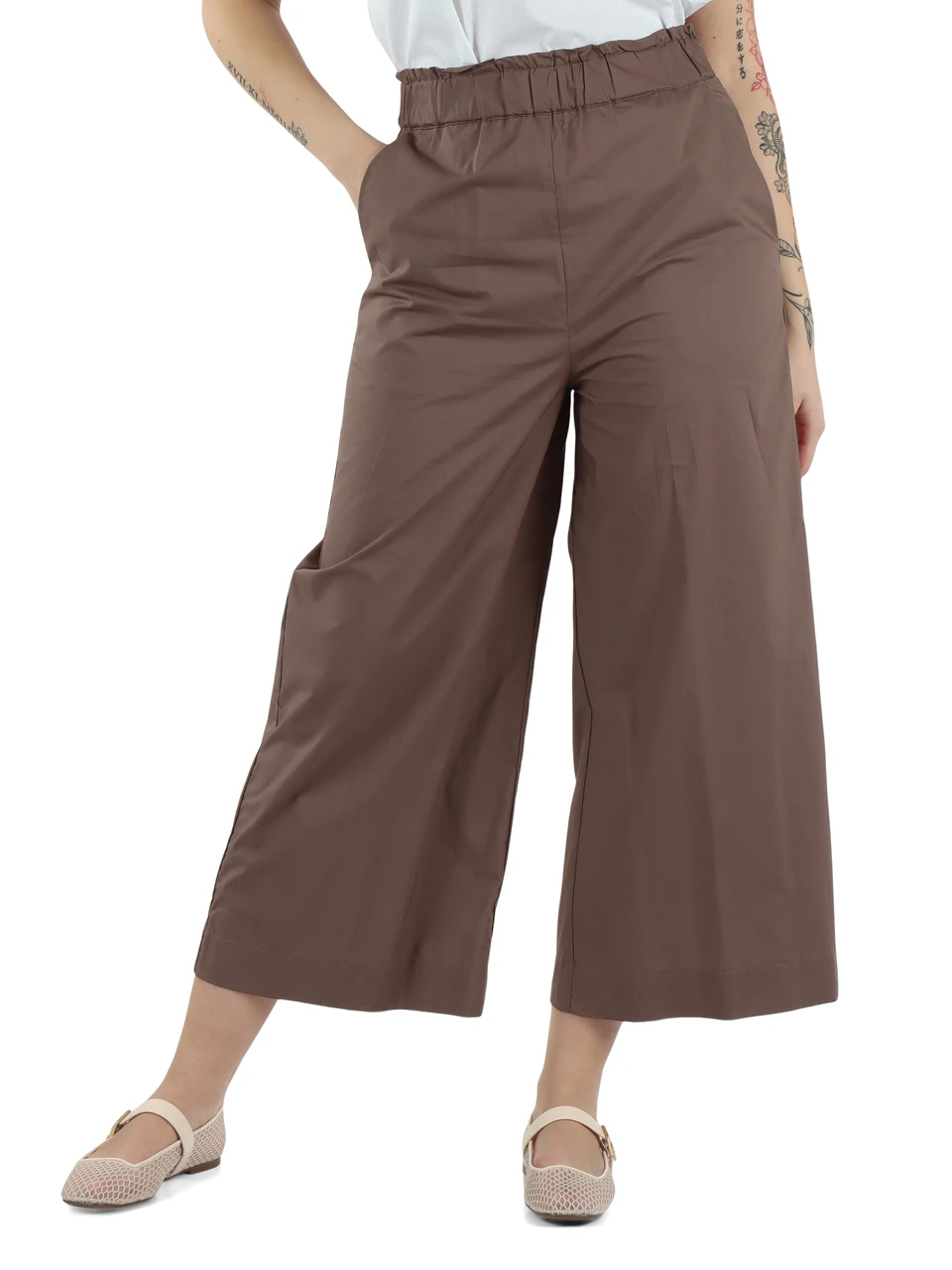 TORTORA | Pantaloni cropped gamba larga in cotone
