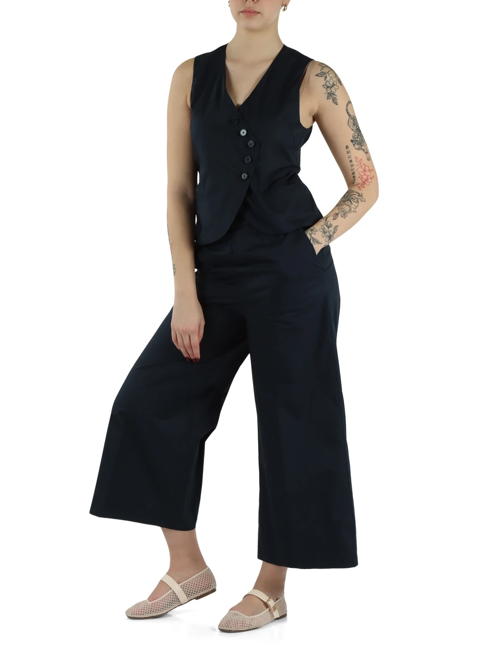 BLU | Pantaloni cropped gamba larga in cotone