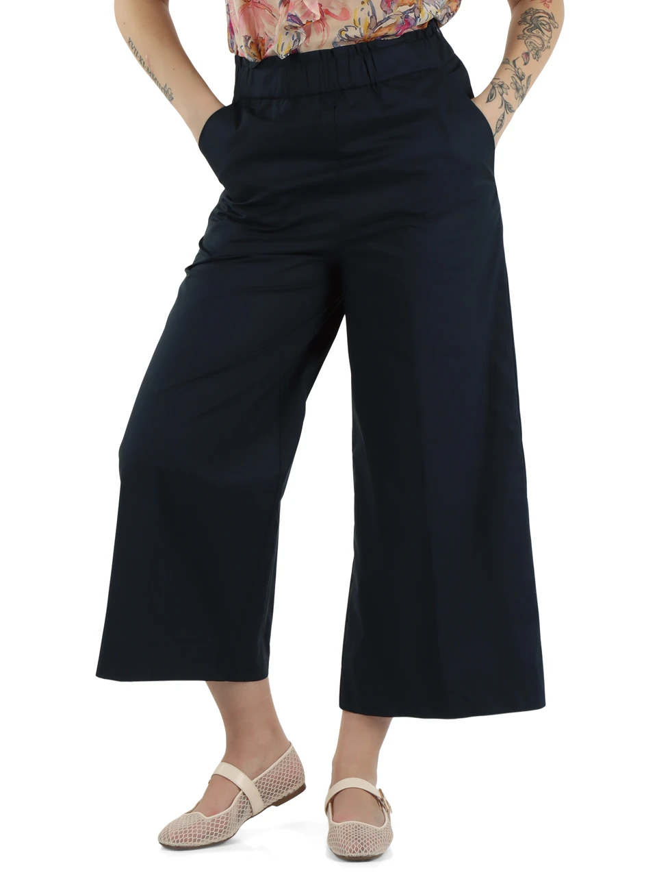 BLU | Pantaloni cropped gamba larga in cotone