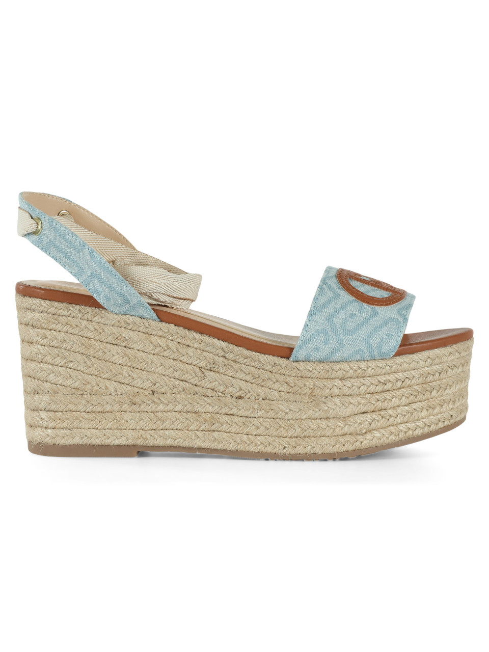 AZURBLAU | Logostoff-Sandalen mit Keilabsatz BALI 02