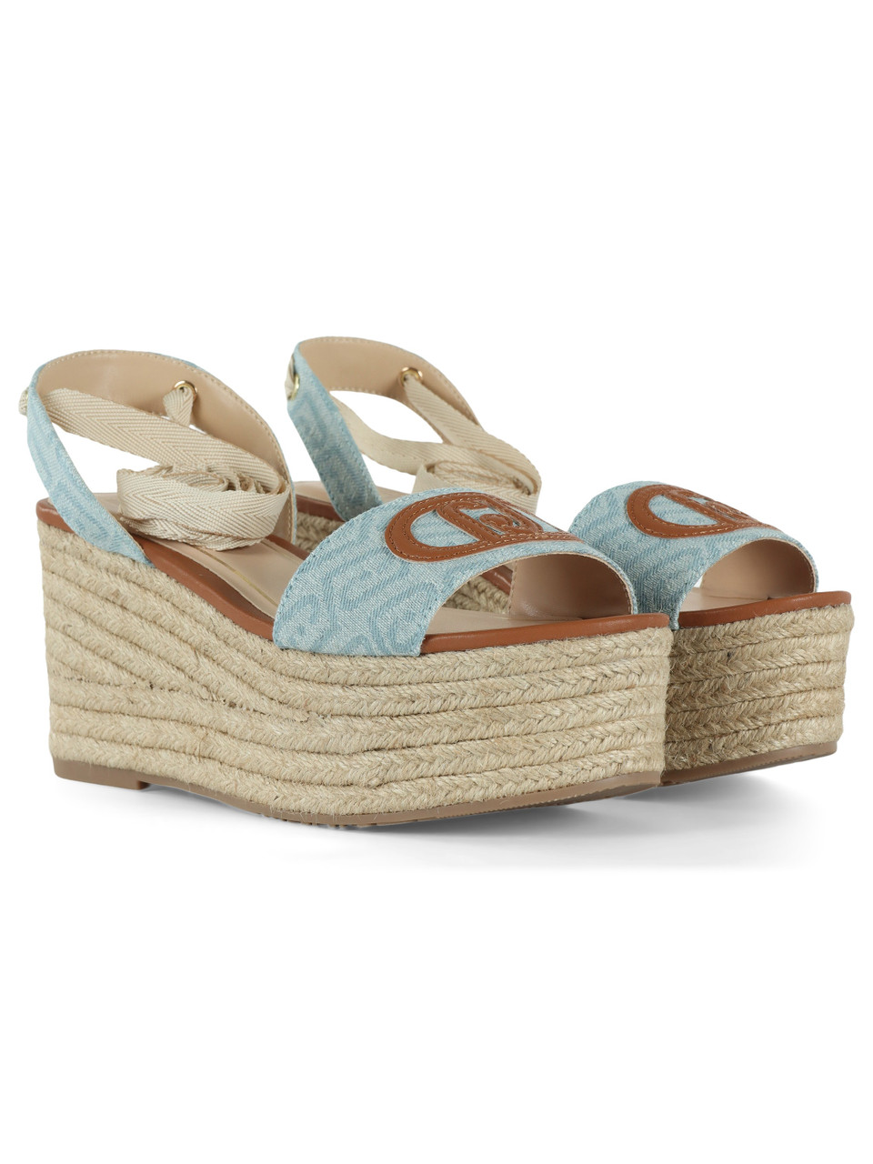 AZURBLAU | Logostoff-Sandalen mit Keilabsatz BALI 02